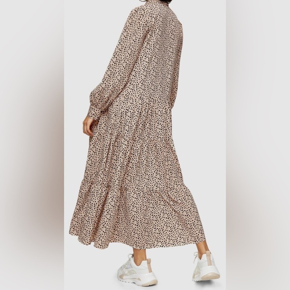 NWT, Topshop, Spotted Tiered Long Sleeve Midi Shirt Dress w/Drop Waist, Sz 8-10 - Picture 9 of 13